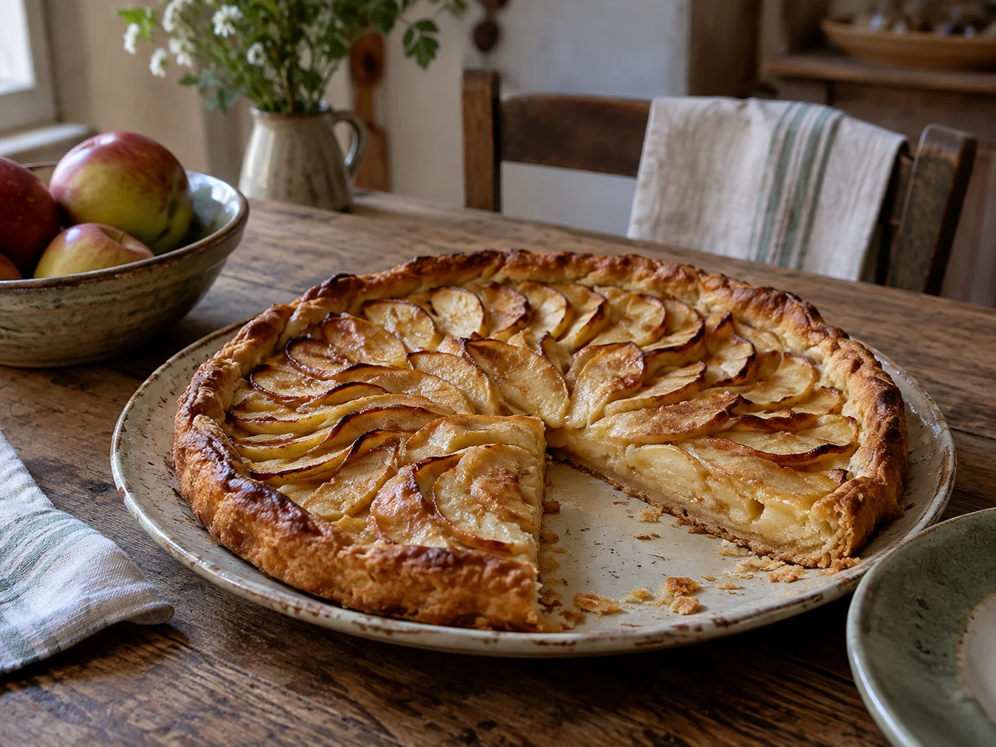 Tarte aux pommes du verger, encore tiède